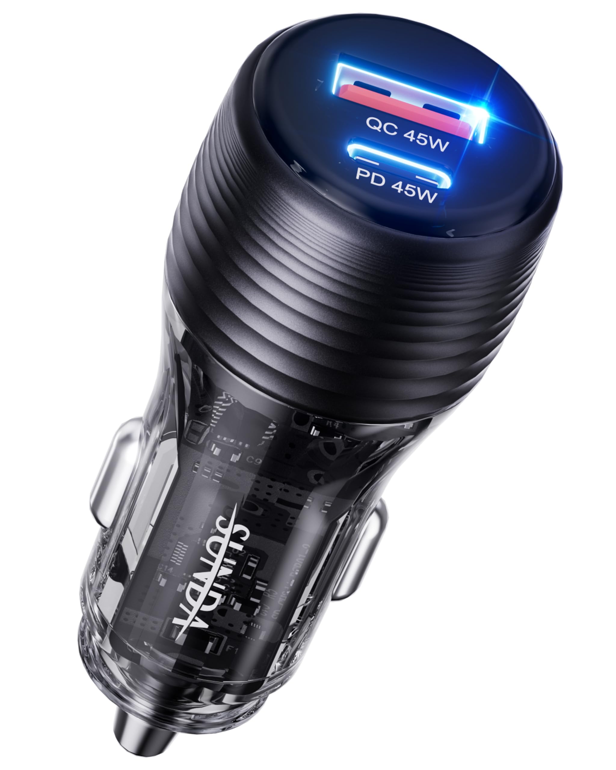 SUNDA 90W USB C Fast Car Charger, 2-Port Adapter, PD45W/QC45W QC 3.0 for iPhone 17/16 Pro/Max/iPhone 15/Laptop/Galaxy/Samsung S25/S24 (Black)