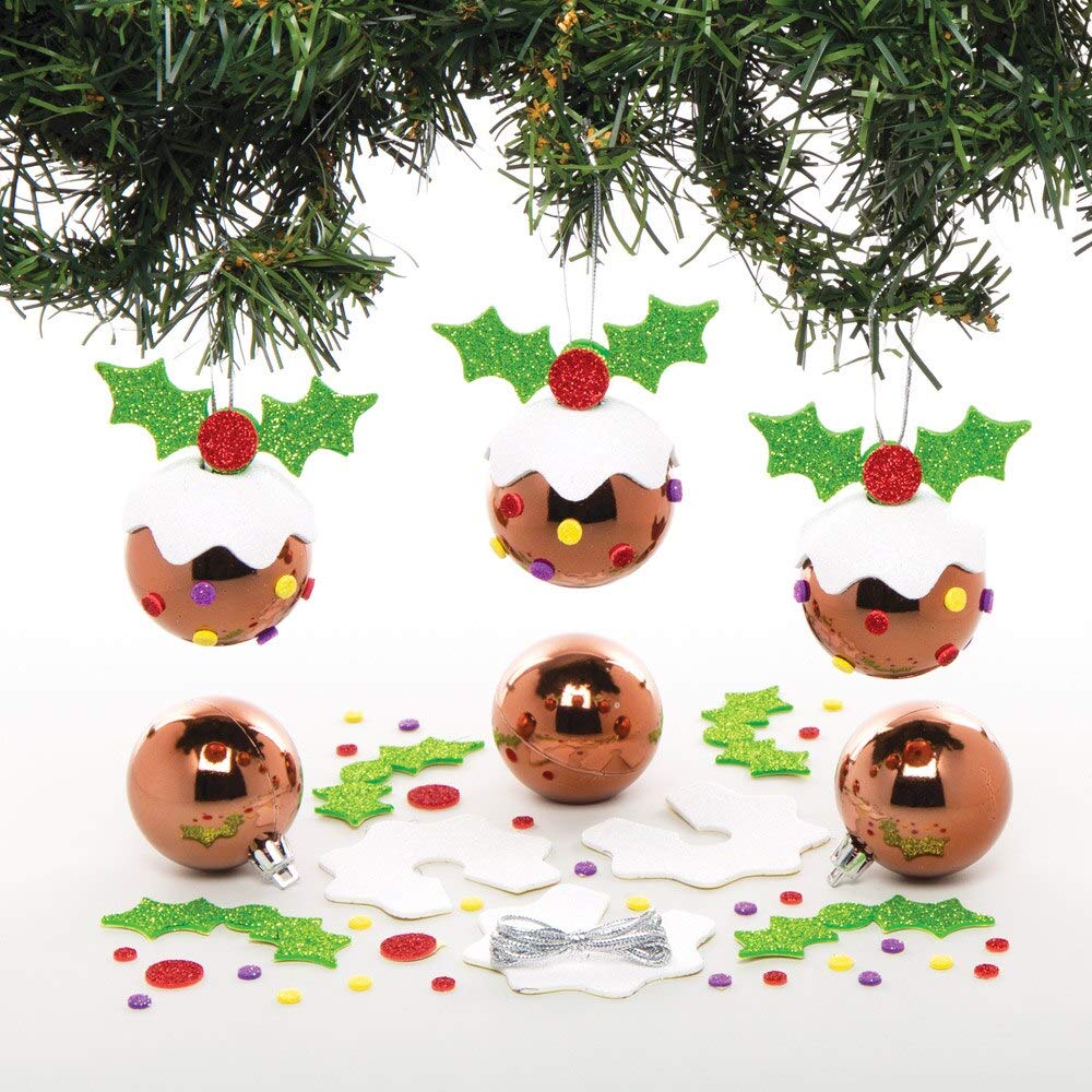 Baker Ross Christmas Pudding Bauble Kits – Pack of 6, Make Your Own Christmas Bauble Decoration, Christmas Decoration Craft Kit (AT231)