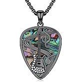 Twoowl Guitar Pick Necklace 925 Sterling Silver Guitar Pick Pendant Soundwave Guitar Pick Pendant with Music Note Jewelry Musicians Gift for Women Men Guitar Lover