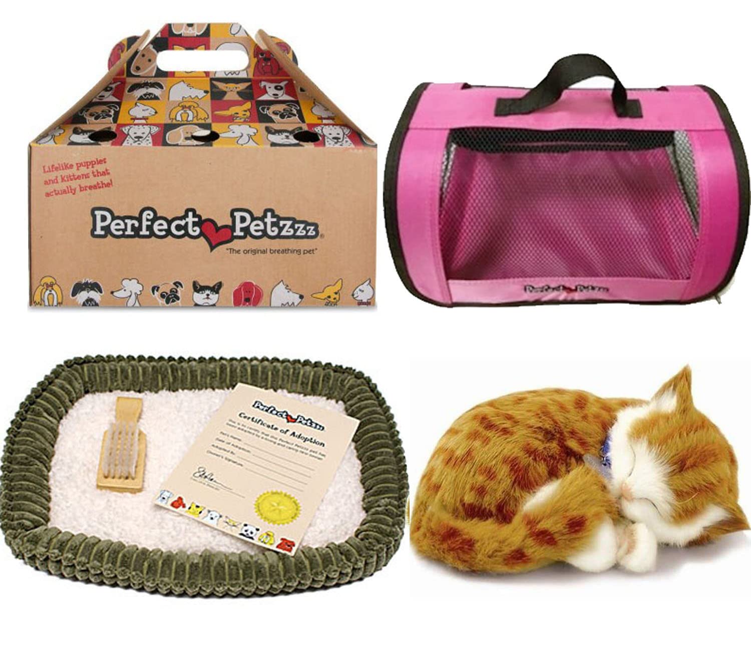 Perfect Petzzz Orange Tabby + Red Tote - The Original Breathing Pet Puppy New Huggable Soft Version Plush Toy Gift Bundle