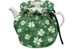 Freewander Musical Notes Green Leaf Print for St. Patrick's Day, Tea Cosy Cover of Teapots Breakfast Teapots Kitchen Tea Pots Insulated Cotton Warmer Kettle Cover for Housewife Tea Lover Gifts