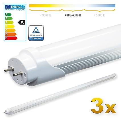 LEDVero 3x SMD LED Röhre 120 cm mit TÜV-Zertifizierung in neutralweiß- Leuchtstoffröhre T8 G13 Tube milchige Abdeckung - 18W,