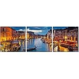 Wieco Art Venice Night 3 Piece Giclee Canvas Prints Wall Art Italy City Skyline Landscape Picture Paintings for Living Room Bedroom Home Decorations Modern Stretched and Framed Cityscape Artwork