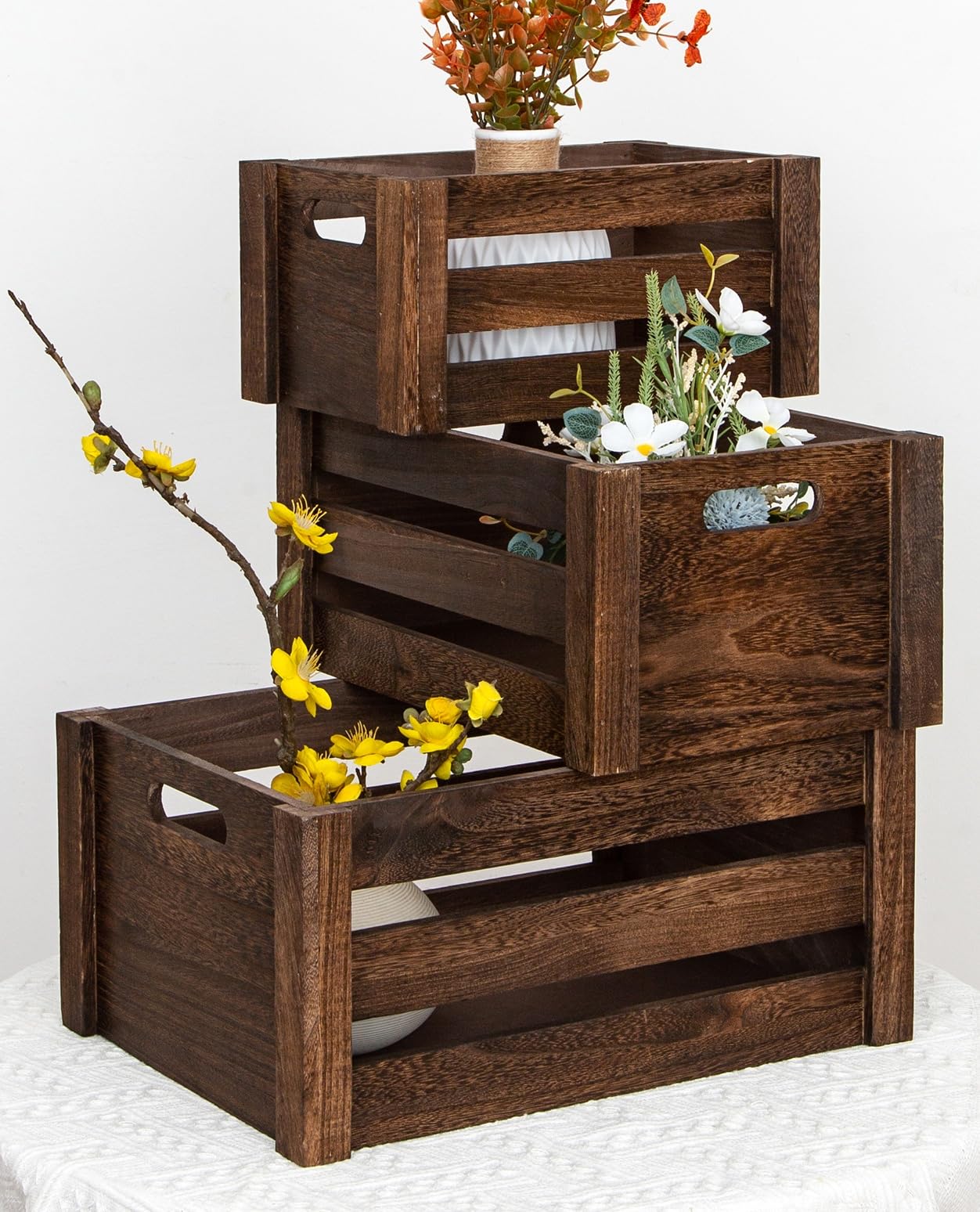 Photo 1 of Large Vintage Black Wooden Crates For DispalyWood Crates With Handles,Rustic Handmade Wood Boxes For Storage Or Display,Solid Wood Decorative Boxes