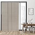 GoDear Design Deluxe Adjustable Sliding Panel Track Blind 45.8"- 86" W x Up to 96" H, Extendable 4-Rail Track Vertical Blind, Trimmable Pleated Natural Woven Fabric, Stripes Pattern, Cottontail