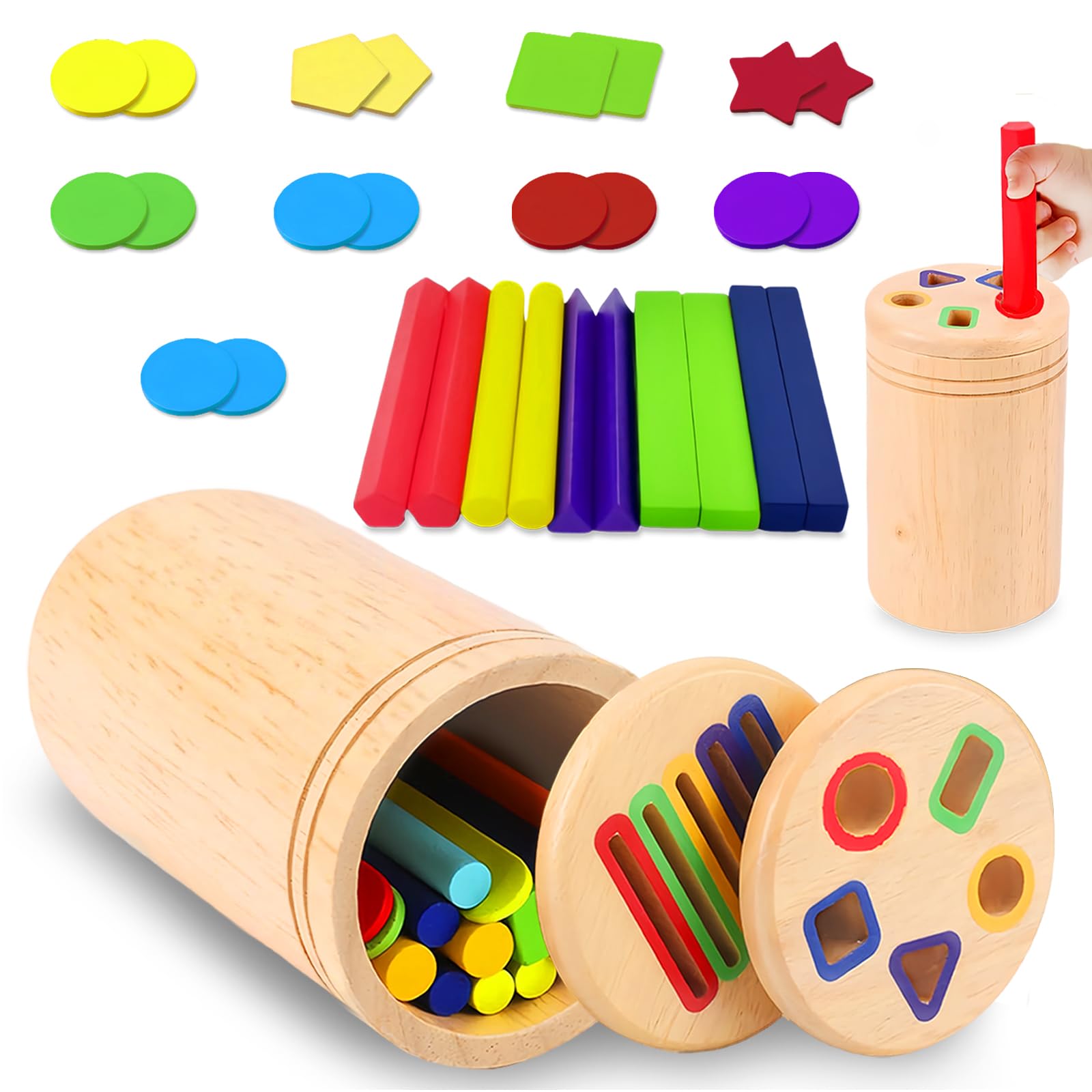 AMFUN Montessori Wooden Toys for 1 2 3 Years Boys Girls,Wooden Color Sorting & Development Toy | Birthday Gifts for Toddlers 1-3 Year Olds | Educational Learning Toys for 1 2 3 Year Old Boy Girl