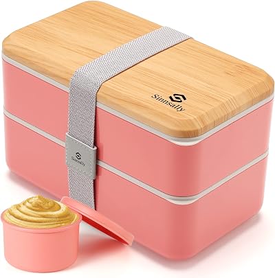 Sinnsally 1400ml Bento Box Lunch Box Pink with Compartments Leak-Proof