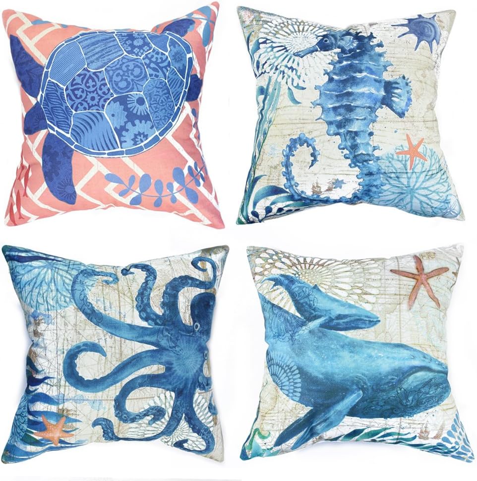 Amazon Com Cute Sea Theme Throw Pillow Covers Set Of 4 Octopus