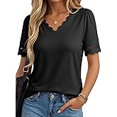 Dokotoo Womens Tops Summer Casual Short Sleeve V Neck Lace Shirts Dressy Eyelet Embroidery Blouses