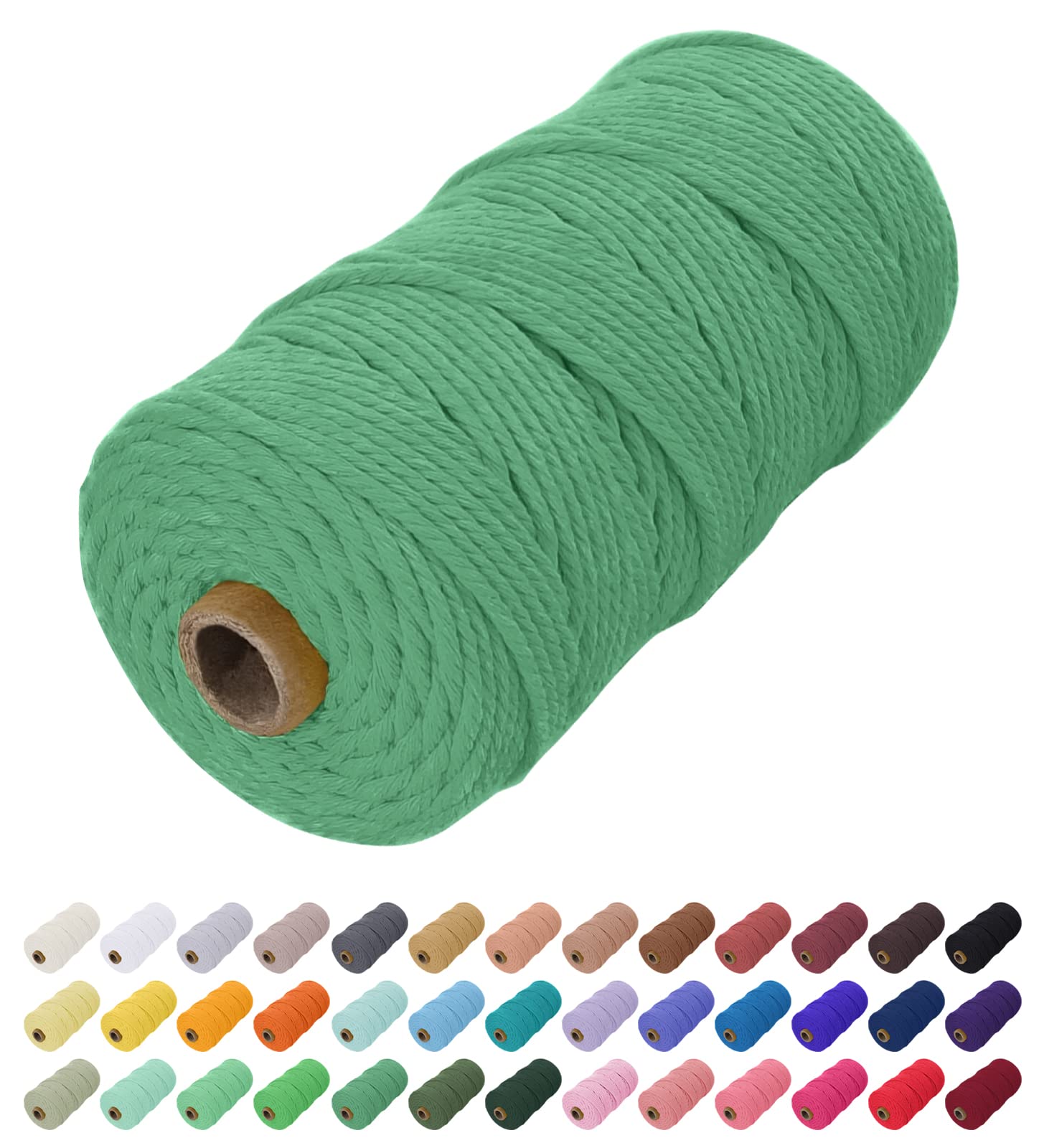 Uiopa Macrame Cord 2mm x 200m, Natural Cotton Cord Coloured Macrame Yarn Soft Rope, Macrame String Cotton Twine for Crafts, Plant Hanger, Wall Hanging, Wrapping, Christmas Decorations (Green)
