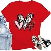 CQF Valentines Day Shirt for Women Love Heart Printed T-Shirts Casual Summer Tee Tops
