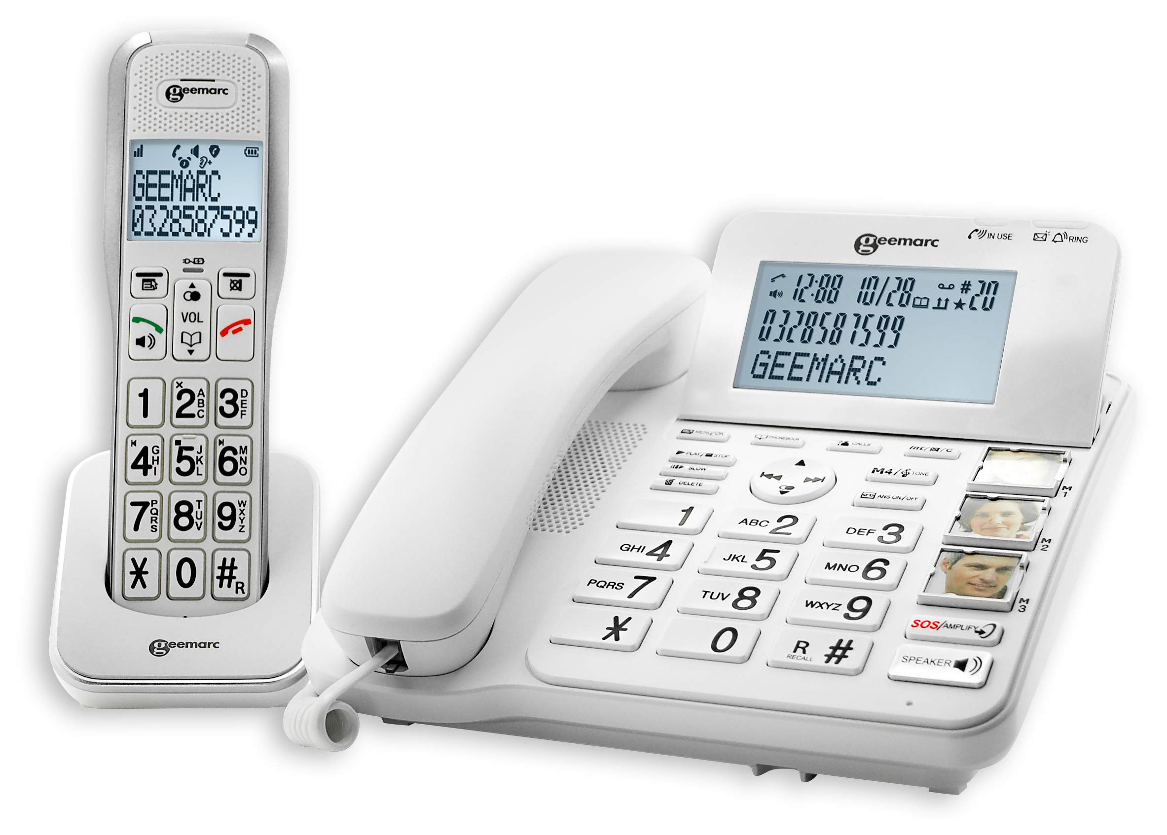 Geemarc Amplidect 595 Combi - Loud Corded and Cordless Phone Set with Answering Machine, Big Buttons and SOS Function for Elderly - Medium to Severe Hearing Loss - Hearing Aid Compatible - UK version