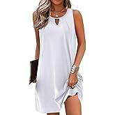 AI'MAGE Womens Sleeveless Swimsuit Coverup Tank Bathing Suit Cover Ups T Shirt Beach Dress White Small