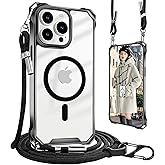 UnnFiko for iPhone 13 Pro Case Clear, Compatible with Magsafe, Crossbody Phone Case with Shoulder Strap, Shockproof Drop Protection, Magnetic Phone Case for iPhone 13 Pro (Black)