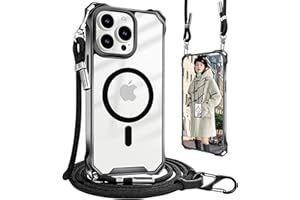 UnnFiko for iPhone 15 Pro Max Case Clear, Compatible with Magsafe, Crossbody Phone Case with Shoulder Strap, Shockproof Drop Protection, Magnetic Phone Case for iPhone 15 Pro Max (Black)