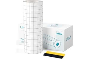 LIKCUT Clear Vinyl Transfer Paper Tape Roll - Medium Tack Gray Grid for Crafting, Compatible Glee S501 for Decals, Signs, Windows & Stickers (5.5in x 50ft)