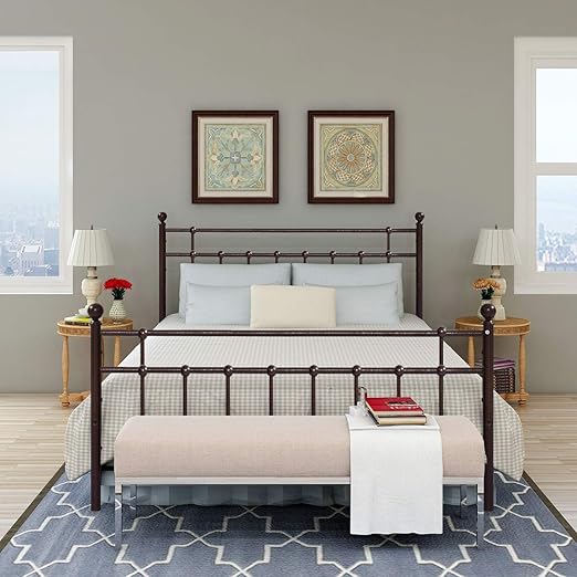 Amazon Com Metal Bed Frame Queen Size With Headboard And