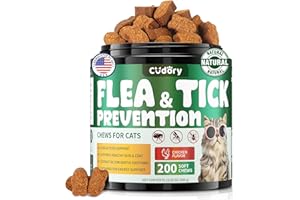 CUDORY Flea and Tick Chews for Cats - 200 Soft Chews Natural Flea Tick Support for Cat All Breeds & Ages - Nourishes Skin & Coat Health - Energy Support - Chicken Flavor Soft Chew