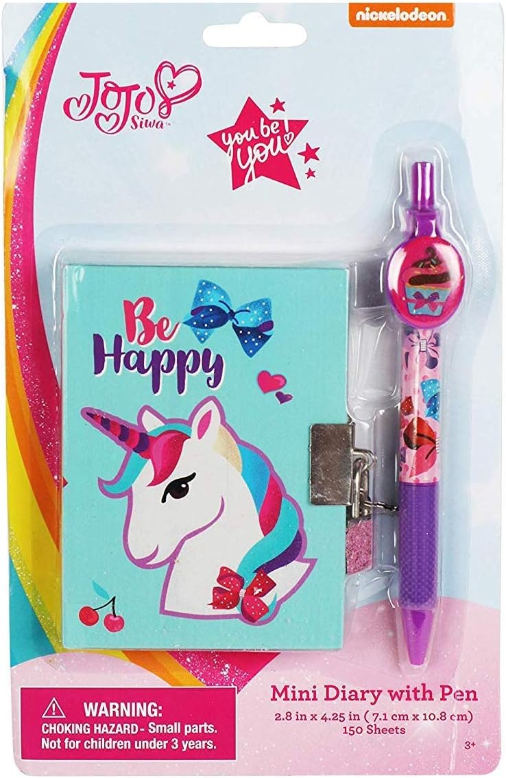 JoJo Siwa Fun Mini Diary with Pen for Girls Be Happy Unicorn Diary and Cupcake Pen