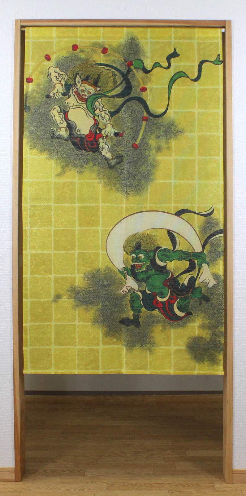 Narumi narumikk noren (Japanese Curtain) Gold Color Fu-Jin & Rai-Jin Wind God & Thunder God 85cm x 150cm from Japan 14272 14-272