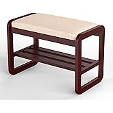 Wuditure Solid Wood Shoe Rack, 2 Tier Shoe Storage Bench with Cushion Seat, 6 Pair Shoe Organizer for Entryway, Small, Walnut, 24 Inch