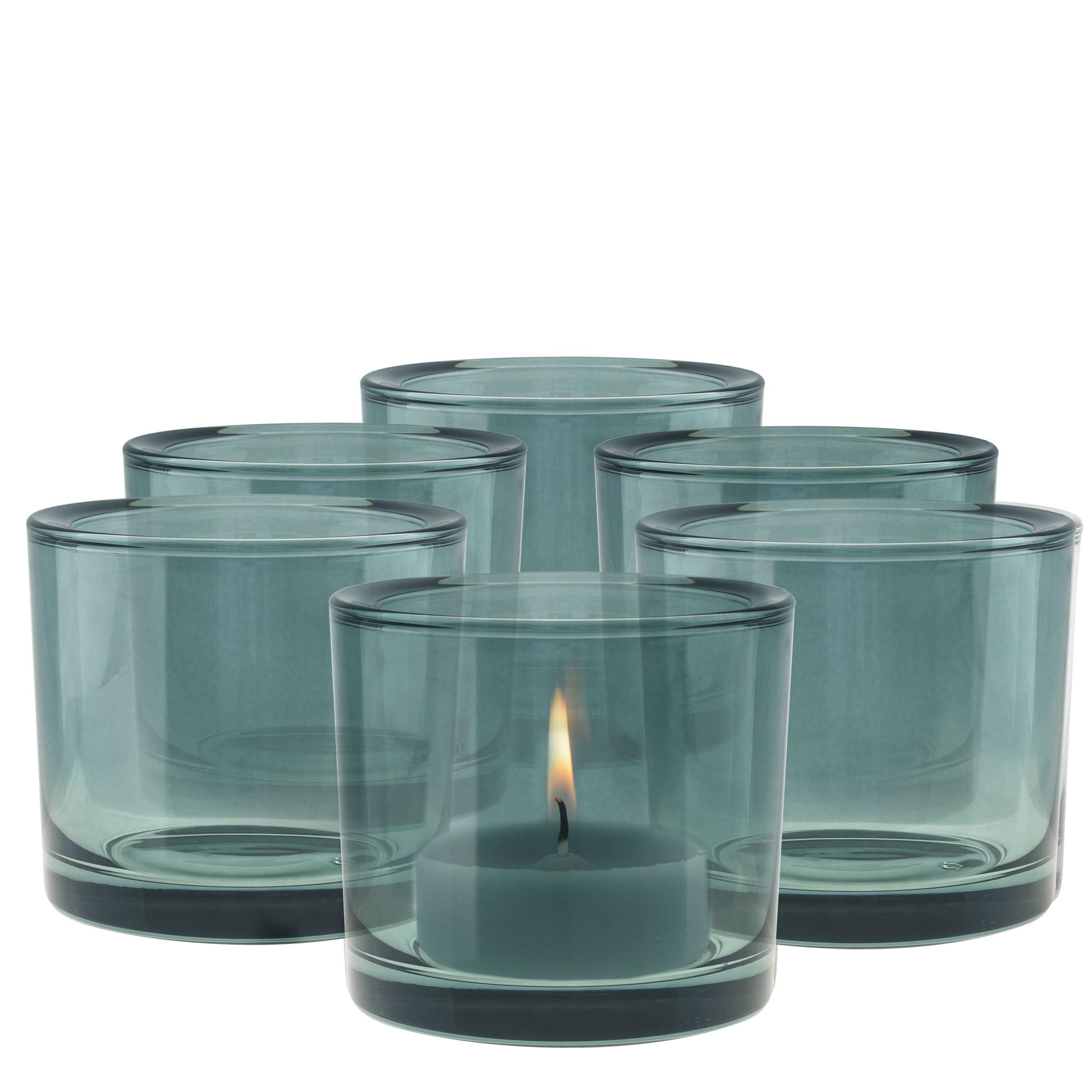 Trend For Home 6 Glass Tealight Holders H: 8 cm Ø 9 cm Candle Jars for Candle Making Round Green Candle Holders Tealight Candle Holders for Living Room Tea Light Holder, 250 ml, Luna