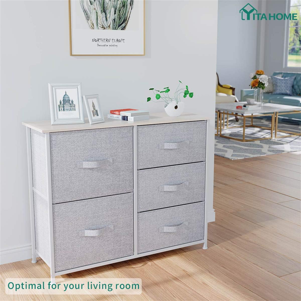 YITAHOME Dresser with 5 Drawers - Fabric Storage Tower, Organizer Unit for Bedroom, Living Room, Hallway, Closets & Nursery - Sturdy Steel Frame, Wooden Top & Easy Pull Fabric Bins: Home Improvement