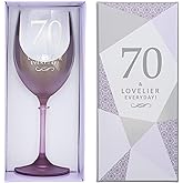Pavilion Gift Company - 70 & Lovelier Everyday! - 19 oz Purple & Silver Ombre Stemmed Wine Glass Happy Birthday Party Celebration Milestone Gift Present