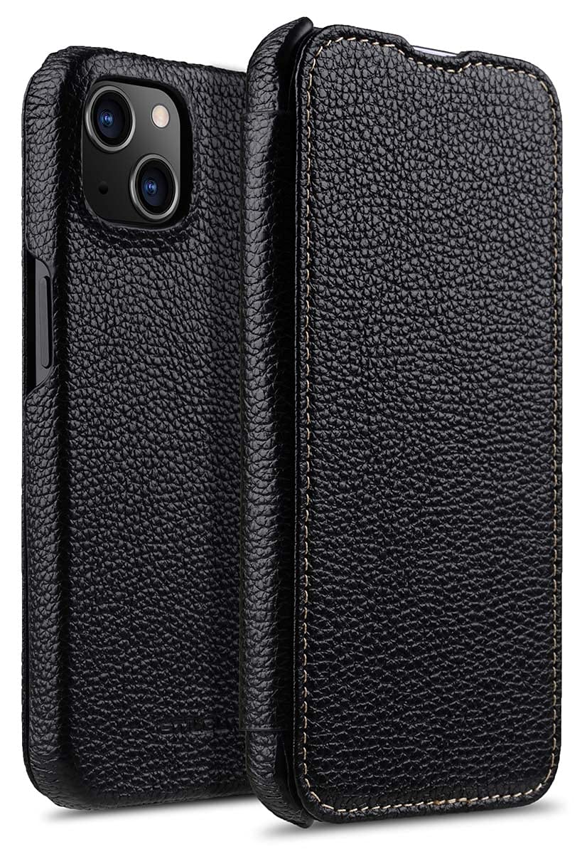 STILGUT Genuine Leather Case Compatible with iPhone 13 Black