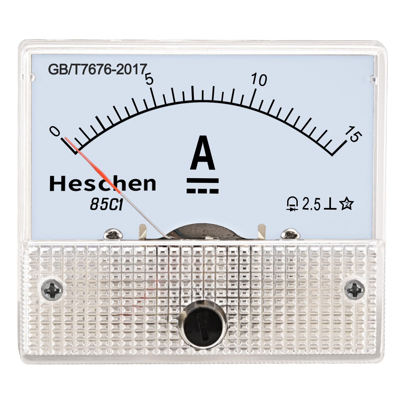 Heschen 85C1-15A Rectangle Panel Mounted Current Meter Ammeter Tester DC 0-15A Class 2.5 White
