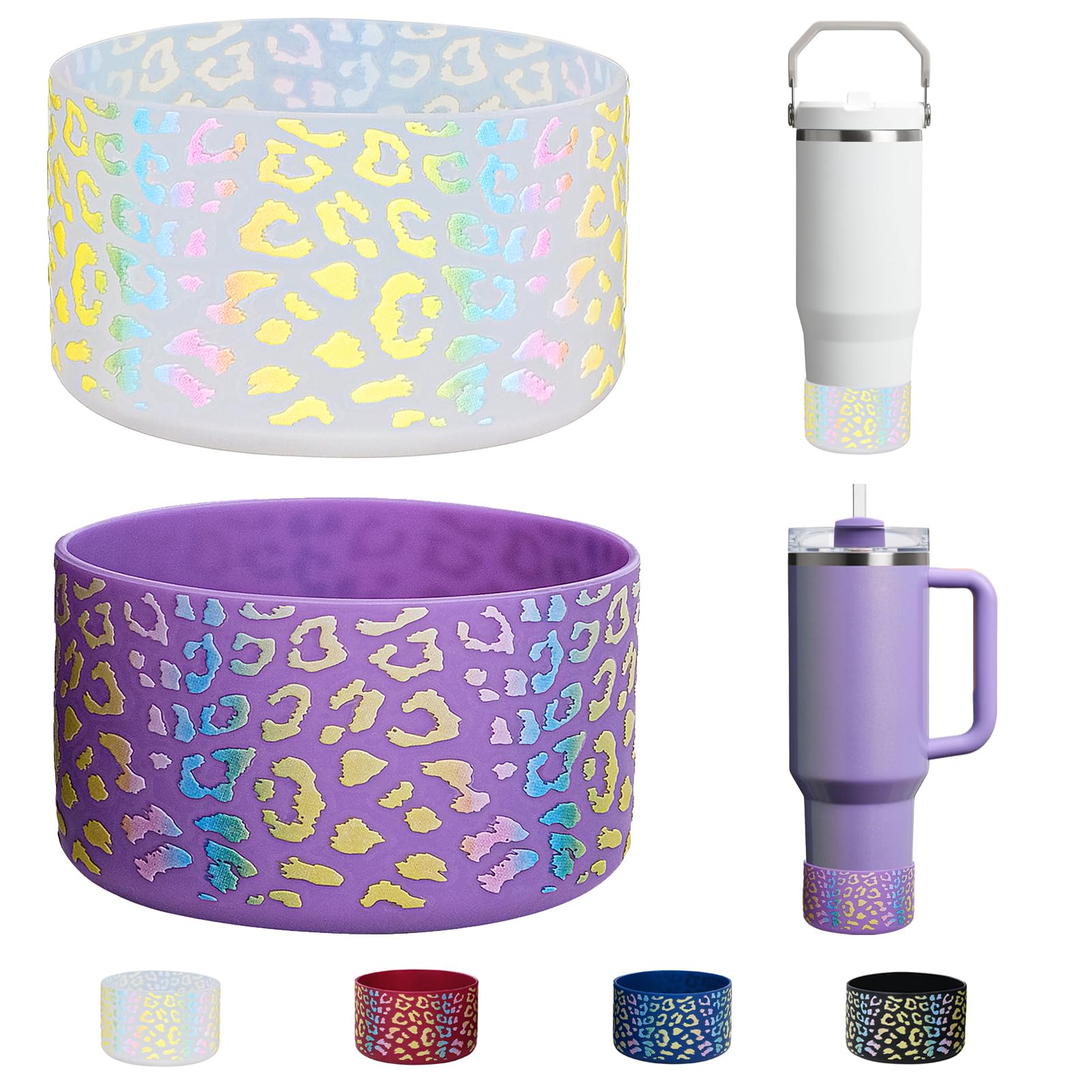 WK IEASON 2 Pcs Tumbler Bottom Protector Boot for Stanley Quencher Adventure 40oz & Stanley IceFlow 20oz 30oz and Compatible with Hydro Flask Water Bottle 12oz 21oz 24oz(LEO Transparent/Purple) — image 1