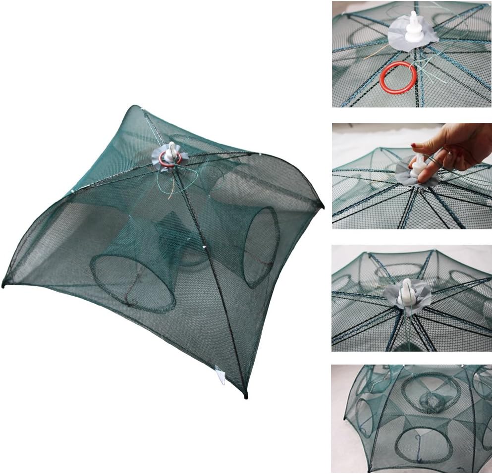 ICE SEA 2pcs Collapsible Folded Fishing Net Landing Net Cast Net Trap Dip Cage for Fish Shrimp Minnow Crayfish Crab Unfolding Length 37.40inch