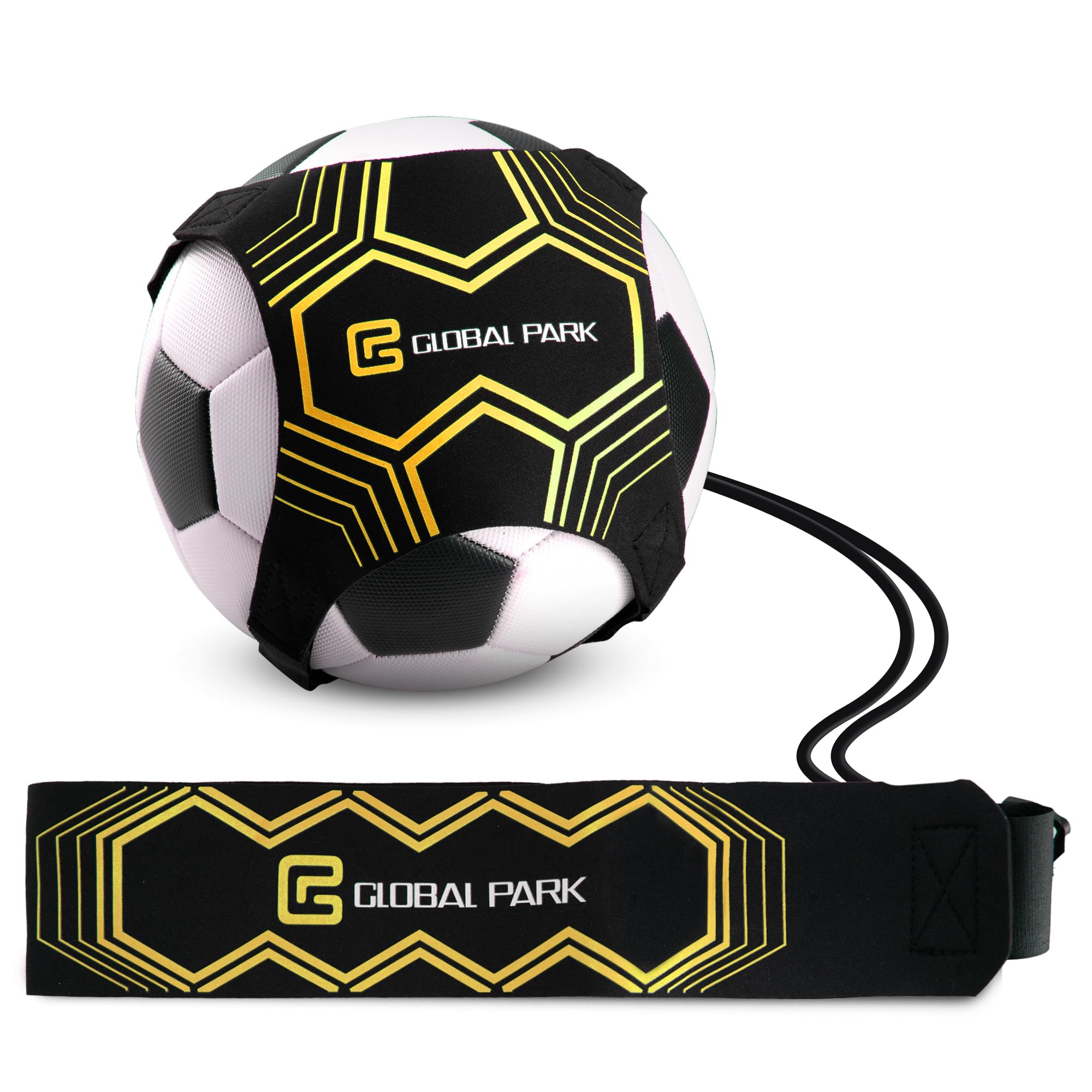 Global Park Soccer/Volleyball/Rugby Trainer, Football Kick Throw Solo Practice Training Aid Control Skills Adjustable Waist Belt for Kids Adults (black)