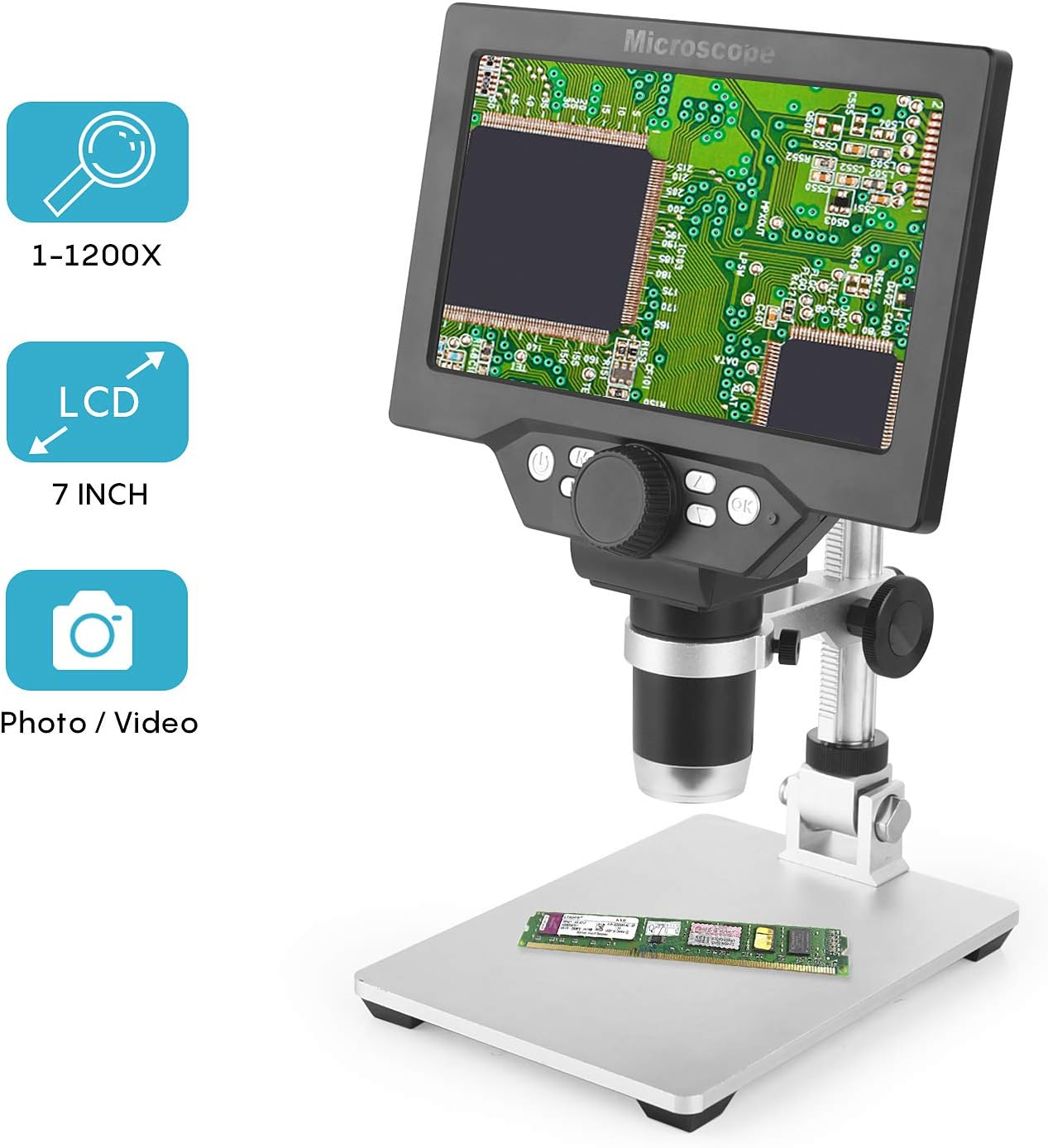 LCD Digital Microscope 7 in HD Screen 1200X Magnification