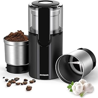 SHARDOR Elektrische Kaffeemühle Gewürzmühle mit 2 Abnehmbare 70g Edelstahlbehälter für Kaffeebohnen Nüsse Gewürze Getreide Mühle Schwarz
