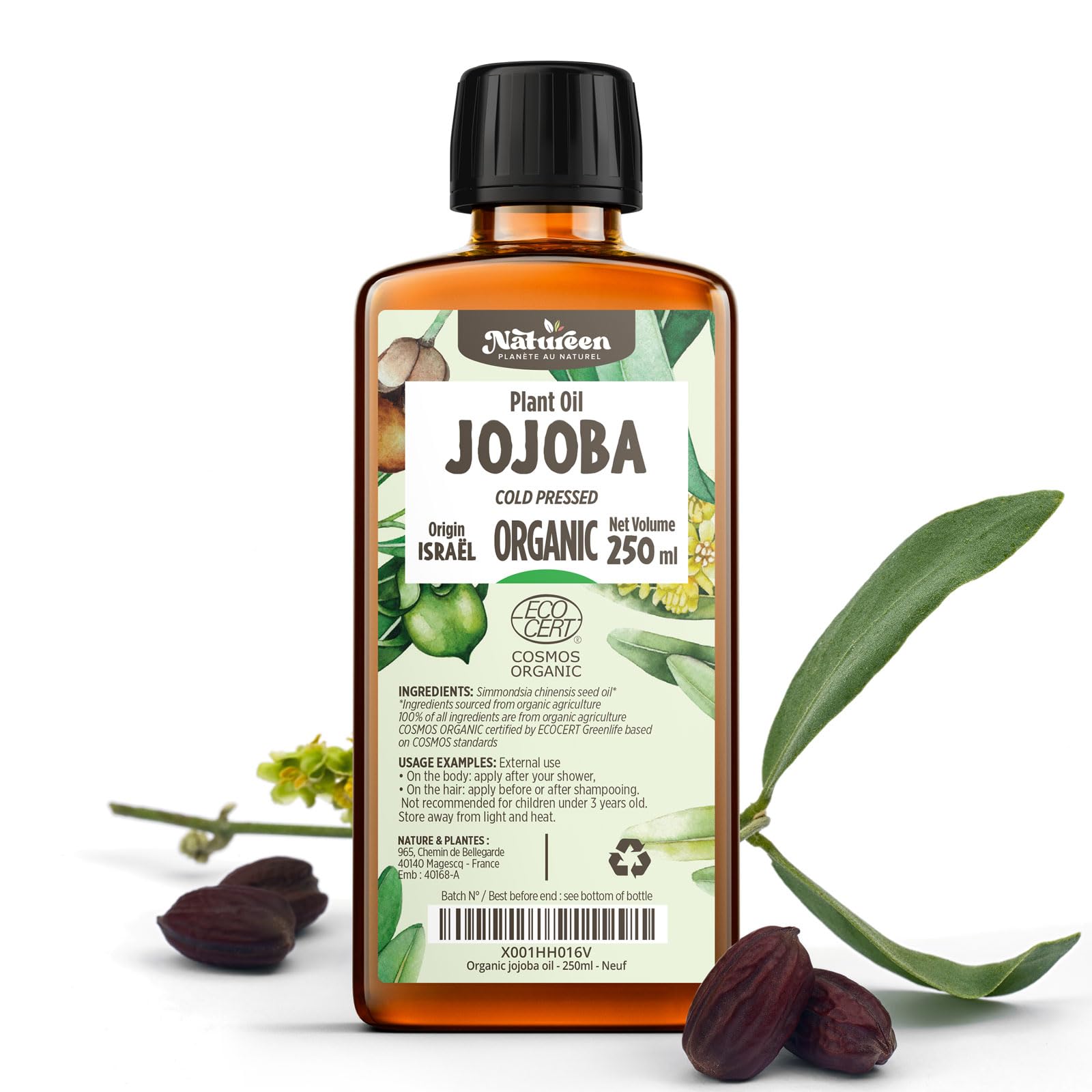 Organic Jojoba oil 250 ml - Pure & Natural - Cold Pressed