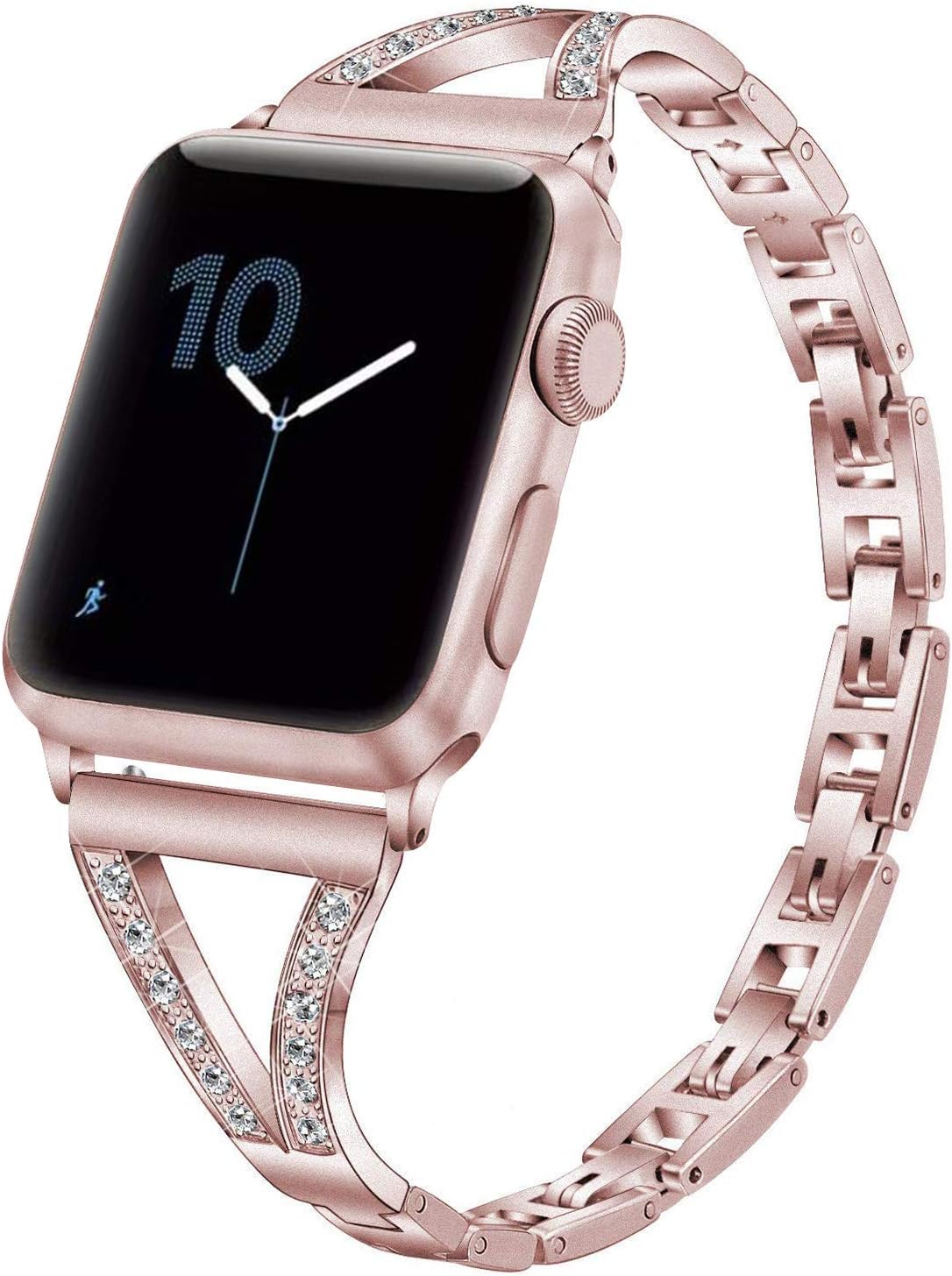 PUGO TOP Strap Replacement for Apple Watch Series 7 Series 6 5 4 SE iWatch Series 3 2 1 42mm, Adjustable Bling Metal Band with Rhinestones for Apple Watch (42mm/44mm/45mm, Rose Gold(for series 1&2))
