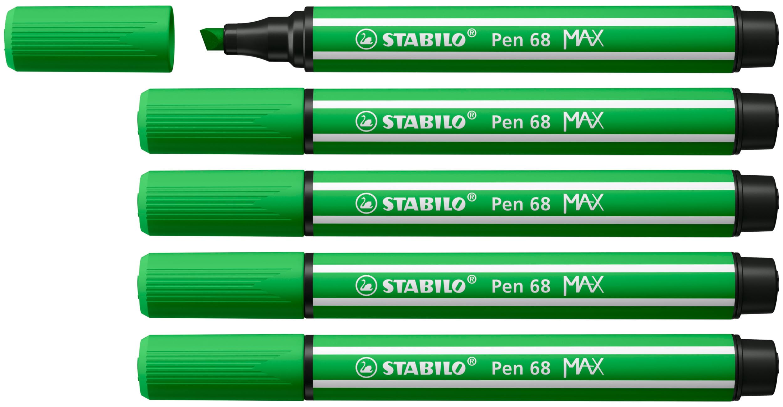 STABILO Pen 68 MAX - Premium Fibre-Tip Pen with Chisel Tip - ARTY - Pack of 5 - Leaf Green — image 1