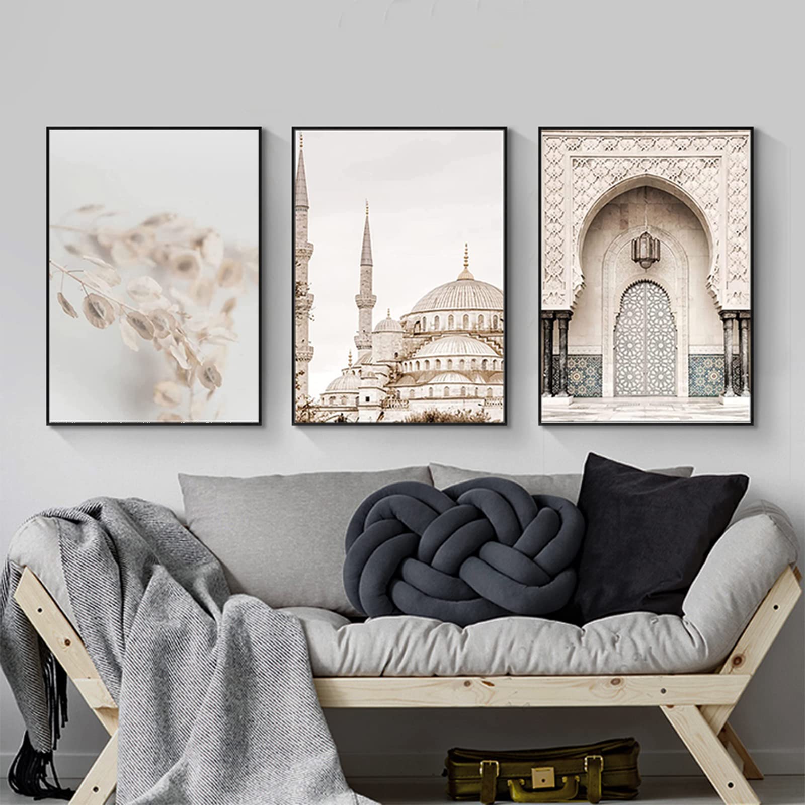 JNAOZI Arabic Calligraphy Canvas Prints, Islamic Poster, Gold Islamic Church Pictures, Islamic Quotes Poster Canvas Painting Pictures, No Frame (Styles 2.50 x 70 cm x 3)
