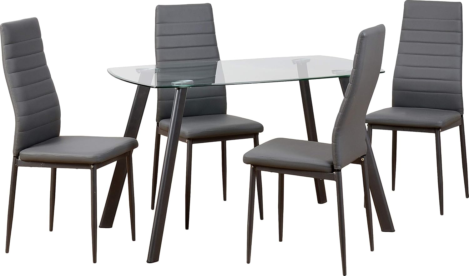 Seconique Dining Set, Clear Glass/Grey/Grey Faux Leather, W 1200mm x D 700mm x H 745mm