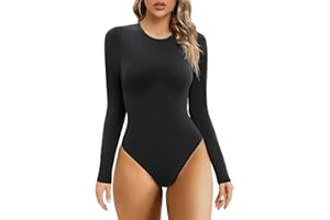 SHAPERX Women's Soft Crew Neck Bodysuit Fits Everybody Long Sleeve Body Suits Tops
