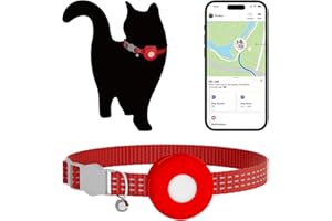 HONGTOP H GPS Tracker for Cats, Waterproof Pet GPS Tracker, Cat Tracker Collar with Safety Elastic Buckle, Compatible with Apple Find My App (Only iOS), No Monthly Fee, Red