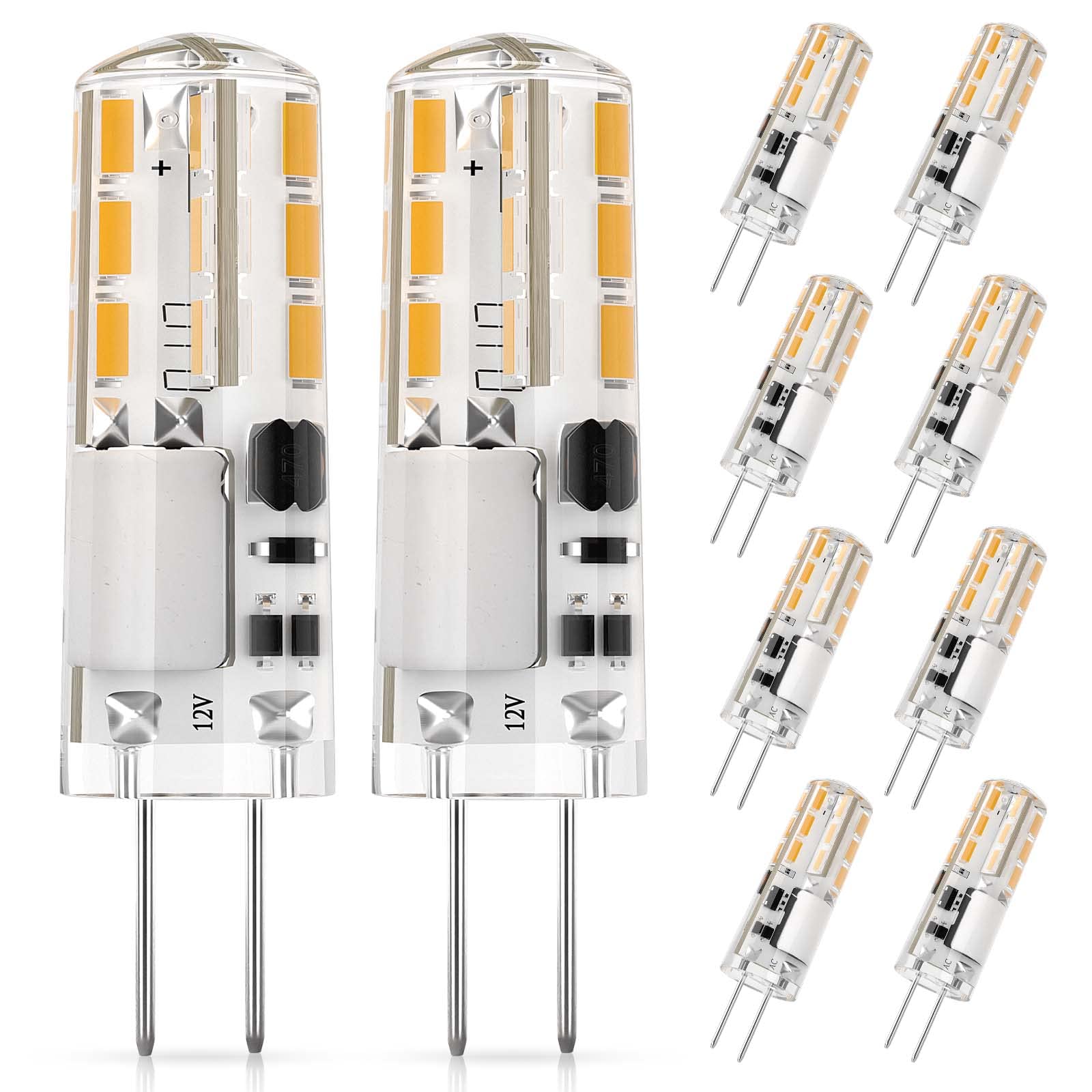 DiCUNO G4 LED Light Bulbs, 1.2W Equivalent to 10W Halogen, 120LM, Warm White 3000K, 12V Non-Dimmable G4 Capsule Bulbs for Home Lighting, 10-Pack