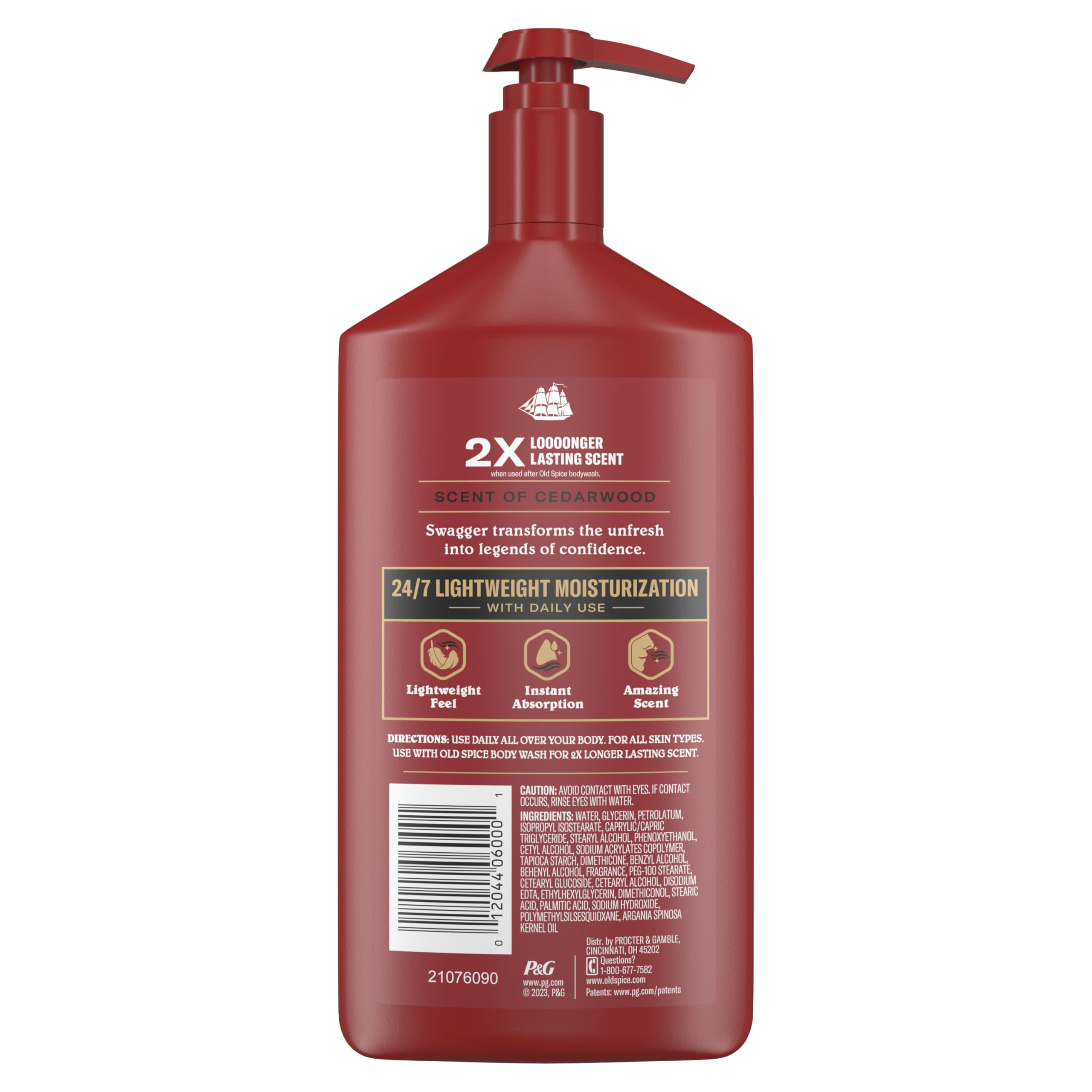 Old Spice Hand, Face & Body Lotion for Men, 24/7 Lightweight Moisturization with Amazing Scent, Instant Absorption, For All Skin Types, Swagger with Cedarwood Scent, 16 oz