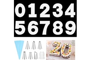 SelfTek 0-9 12 Inch Number Cake Molds DIY Baking Cake Stencils Templates with 6 Icing Tips Icing Smoother and Pastry Bags for
