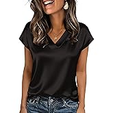 Mawor Women's Silk Satin Dressy Casual Tops Cap Short Sleeve Blouses V Neck T Shirts Business Work Outfits