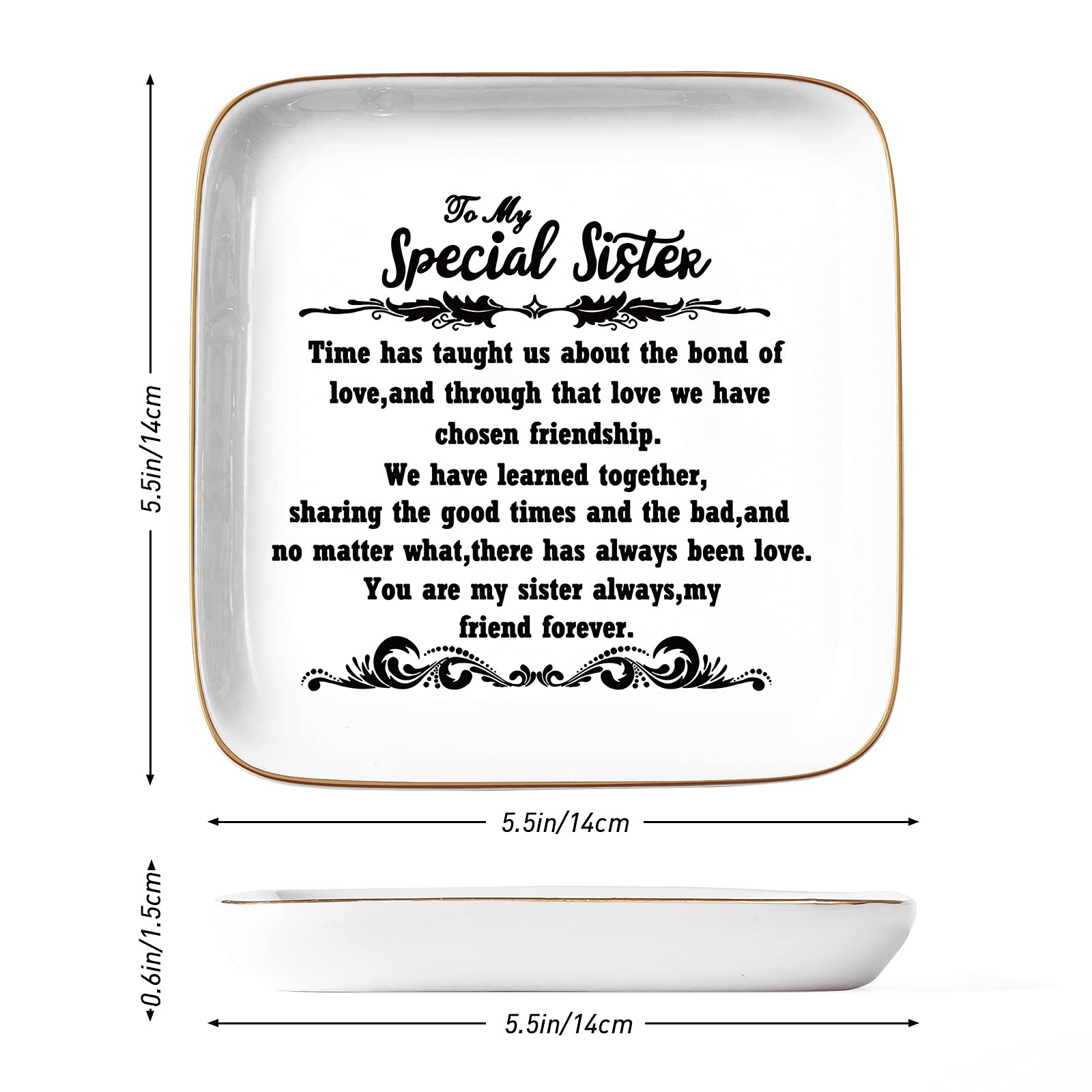 PUDDING CABIN Birthday Gifts from Sister -“You are My Sister Always, My Friend Forever, Ring Trinket Jewelry Dish Ring Holder, Christmas Gifts