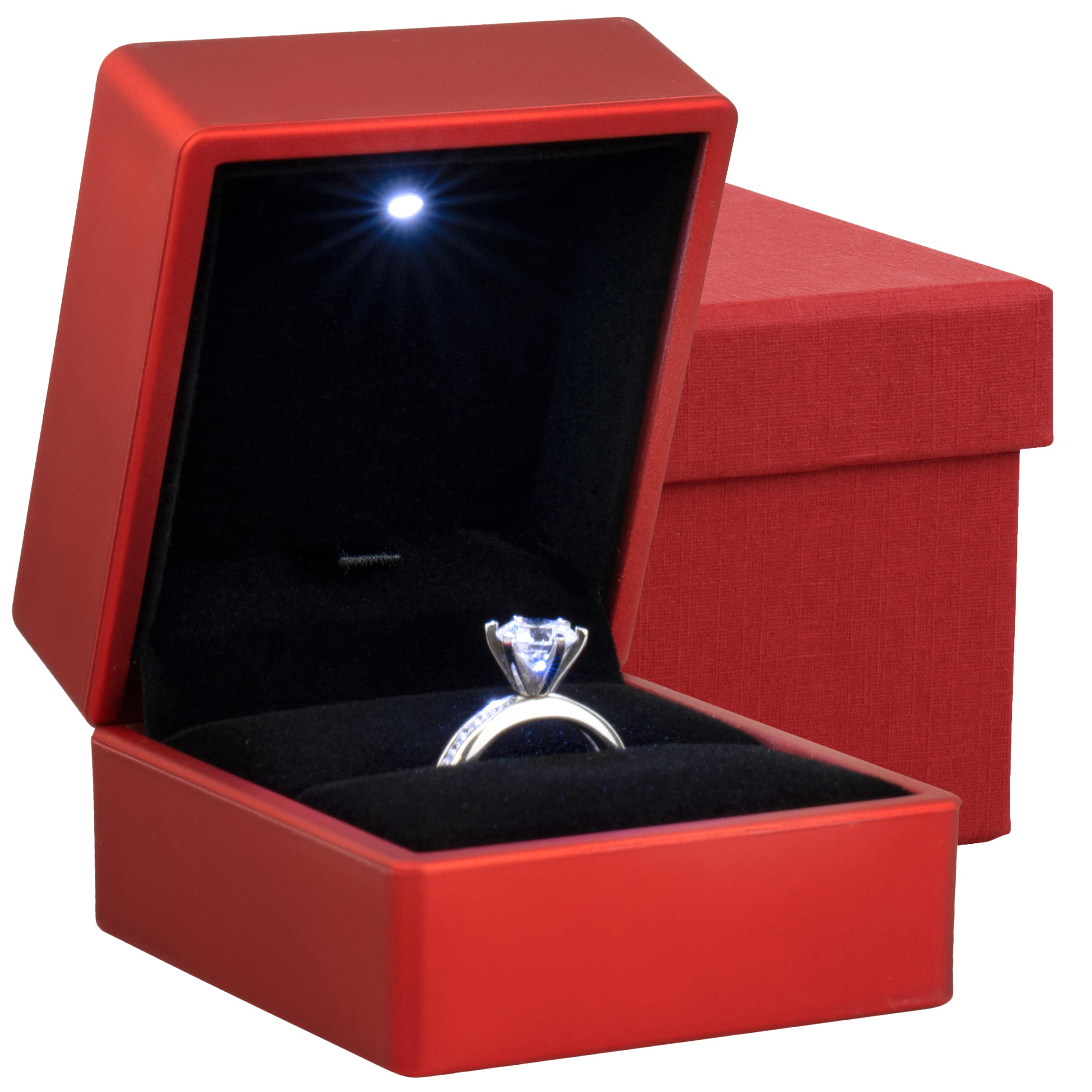 Noble Ring Box with Light - Unique LED Engagement Ring Box for Proposal Ring or Special Occasions (Red)