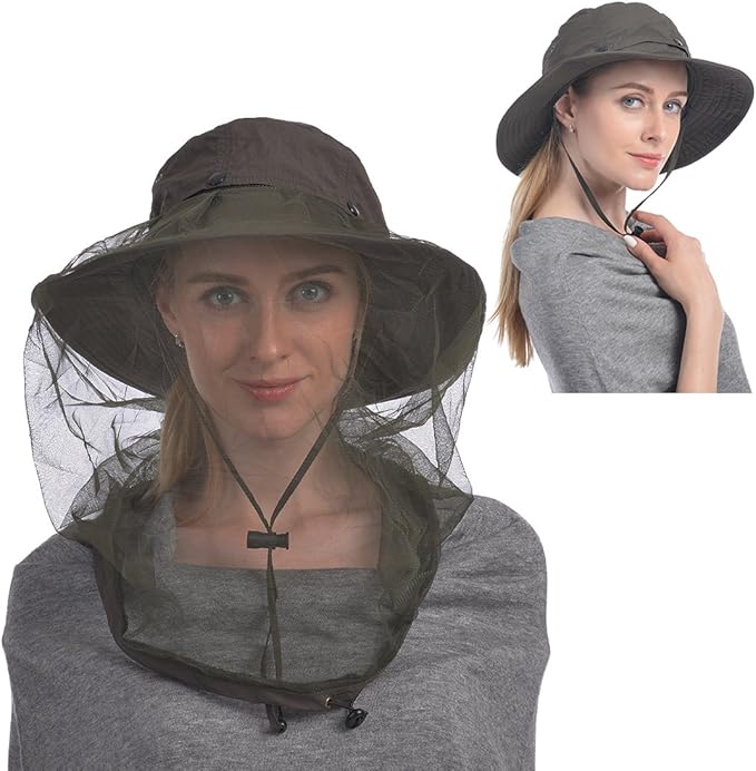Mosquito Head Net Hat UShake Sun Hat Bucket Hat with Hidden Net Mesh Protection from Insect Bug
