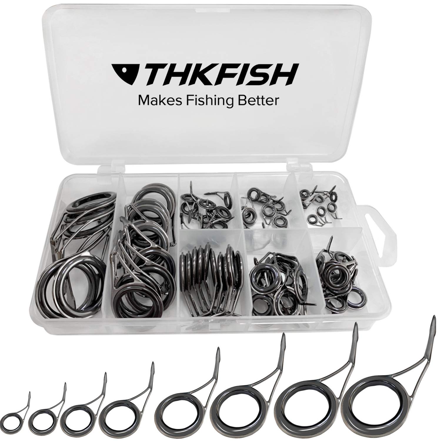 THKFISH Rod Repair Kit Rod Tip Repair Kit Ceramics Tips Stainless Steel Carbon Spinning Rod Guides Fishing Rod Repair Kit Burnished Silver 75pcs